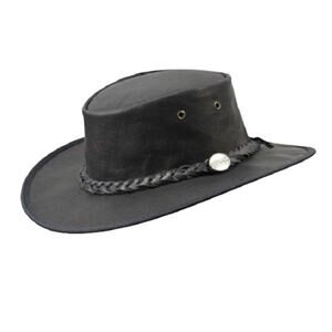 Barmah Hats Australia Sundowner Kangaroo Brim Hat Black Leather Packable Outback